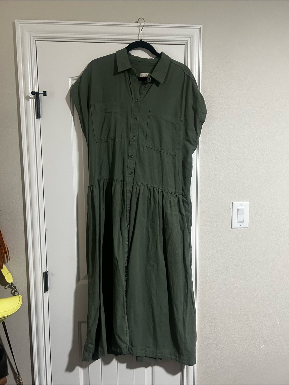 Women's Olive Green Button-Front Shirt Dress
